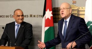 Mikati speaks during a joint news conference with Jordanian Prime Minister Bishr al-Khasawneh in Beirut, Sept. 30, 2021. (The Daily Star/Mohamad Azakir)