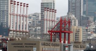 Turkish Karadeniz Powership Fatmagul Sultan, an electricity-generating ship, is seen docked at Beirut port, Monday, Feb. 18, 2013. (The Daily Star/Mohammad Azakir)