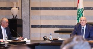 Mikati receives EU Ambassador to Lebanon Ralph Tarraf in Beirut, Oct. 5, 2021. (The Daily Star/Dalati Nohra, HO)