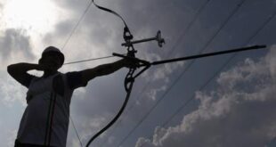 Italian Olympic team archer Marco Galiazzo prepares to release an arrow during a training session in Padua, northern Italy, April 21, 2012. Galiazzo won the gold medal in the men's individual archery event at the Athens 2004 Olympic Games, and will take part in the London 2012 Olympic Games. REUTERS/ Stefano Rellandini (ITALY - Tags: SPORT ARCHERY OLYMPICS) Read more: http://www.dailystar.com.lb/2012/Apr-22/170997-olympics-to-mean-more-restricted-london-airspace.ashx#ixzz1zazcUGUO (The Daily Star :: Lebanon News :: http://www.dailystar.com.lb)