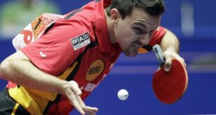 FILE - In this Saturday, March 31, 2012 file photo Germany's Timo Boll serves the ball during the semifinal of the World Team Table Tennis championships between Germany and Japan, in Dortmund, Germany. (AP Photo/Frank Augstein, file)