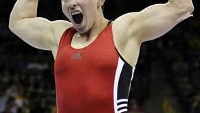 In this April 21, 2012, file photo, Stephany Lee reacts after defeating Ali Bernard in their 72-kilogram freestyle finals match at the U.S. Olympic Wrestling Team Trials in Iowa City, Iowa. (AP Photo/Charlie Neibergall, File)