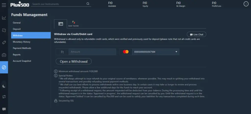 Plus500 Deposit and Withdrawal Methods