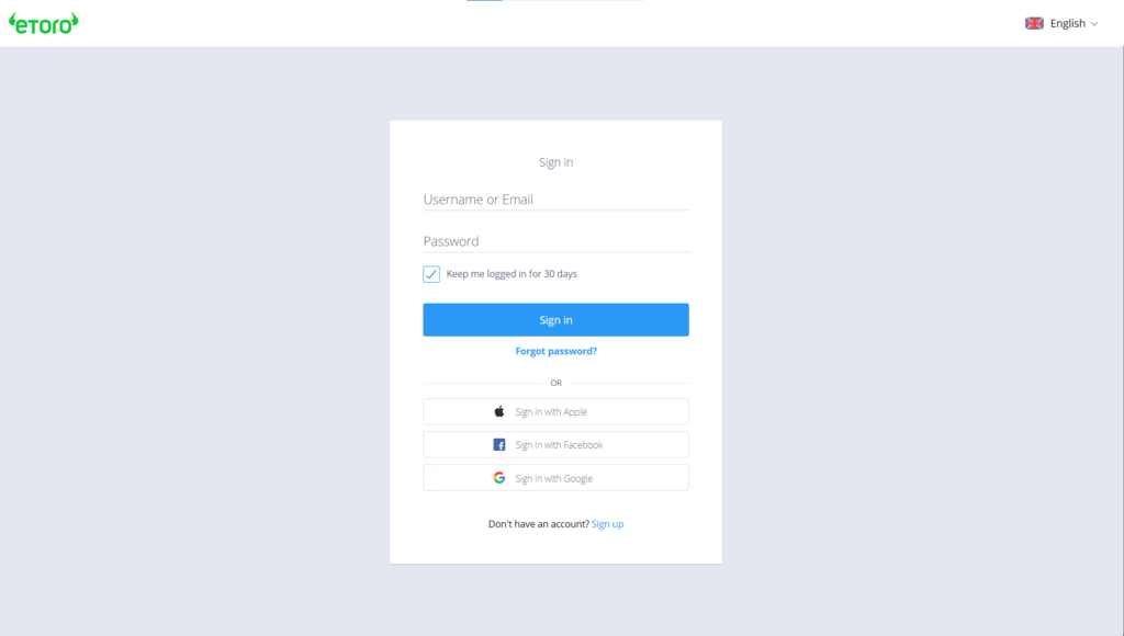 eToro Login Process