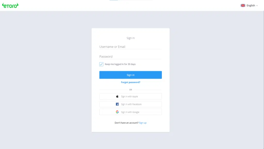 eToro Login Process
