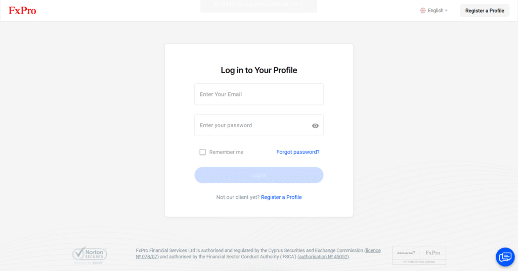 FxPro Login Process