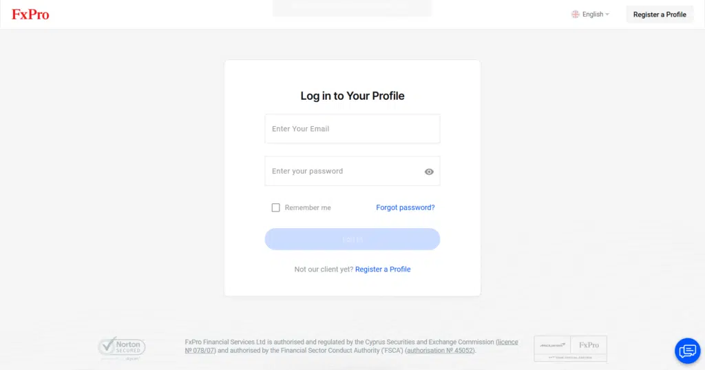 FxPro Login Process