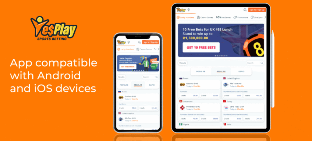 YesPlay South Africa Mobile Application for iOS and Android