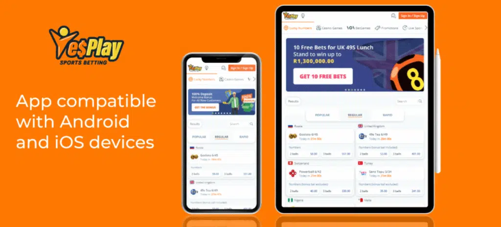 YesPlay South Africa Mobile Application for iOS and Android