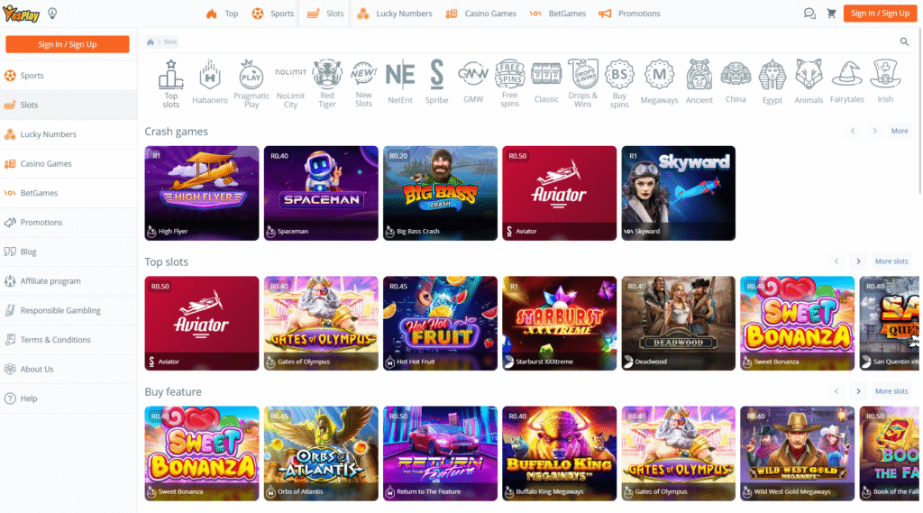 YesPlay South Africa Overview of Slot Games Available